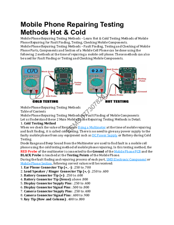 (PDF) Mobile Phone Repairing Testing Methods Hot & Cold