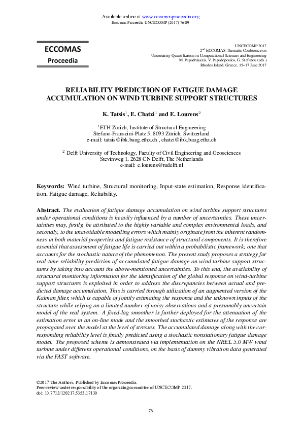 (PDF) Reliability Prediction of Fatigue Damage Accumulation on Wind ...