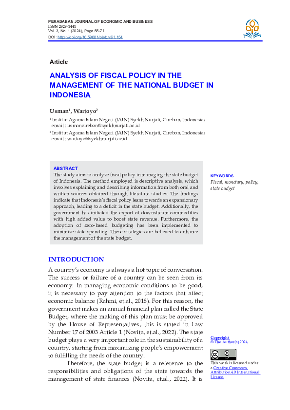 (PDF) Analysis of Fiscal Policy in the Management of the National ...