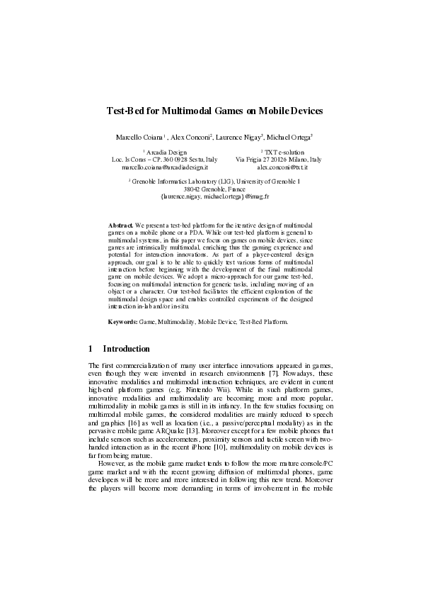 (PDF) Test-Bed for Multimodal Games on Mobile Devices
