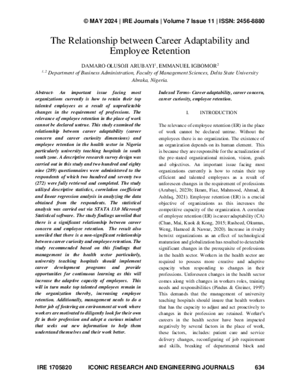(PDF) The Relationship between Career Adaptability and Employee Retention