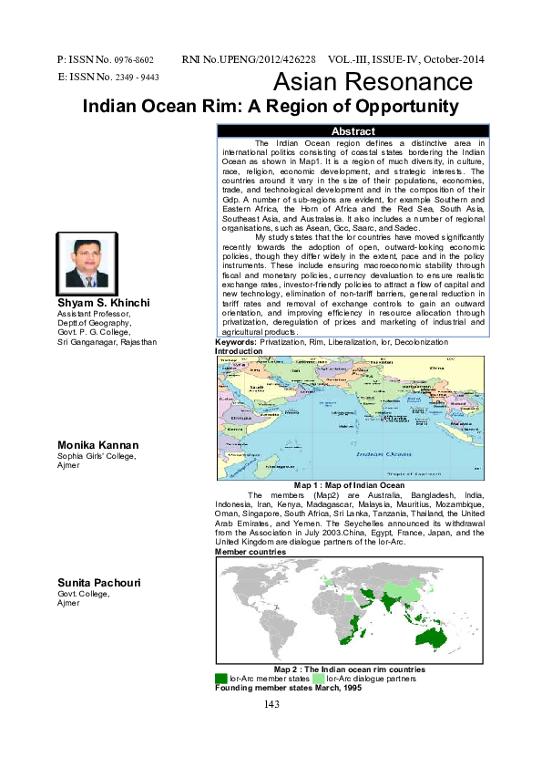 (PDF) Asian Resonance Indian Ocean Rim: A Region of Opportunity