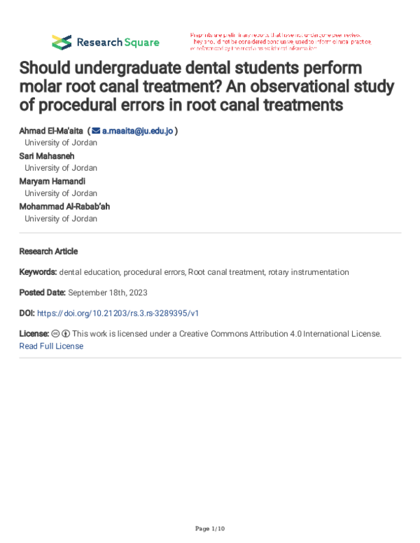 (PDF) Should undergraduate dental students perform molar root canal ...