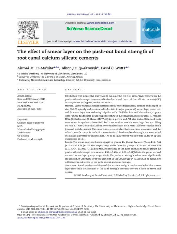 (PDF) The effect of smear layer on the push-out bond strength of root ...