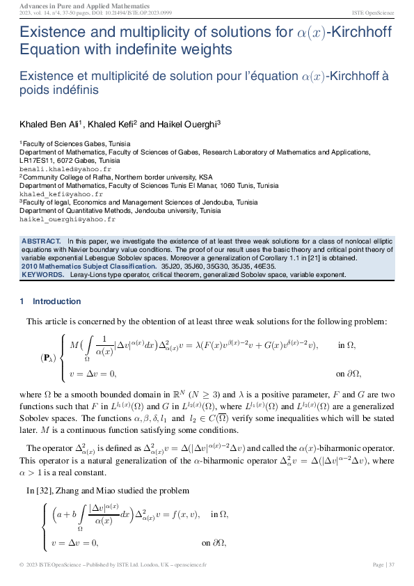 (PDF) Existence and multiplicity of solutions for α(x)-Kirchhoff ...