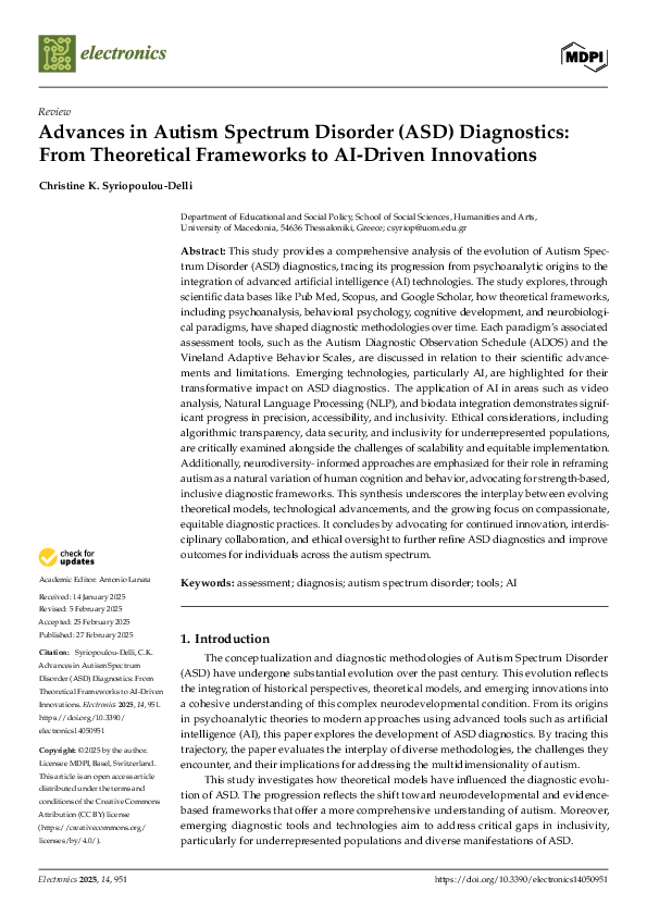 (PDF) Advances in Autism Spectrum Disorder (ASD) Diagnostics: From ...