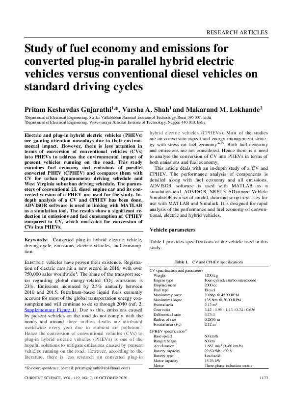 (PDF) Study of Fuel Economy and Emissions for Converted Plug-In ...