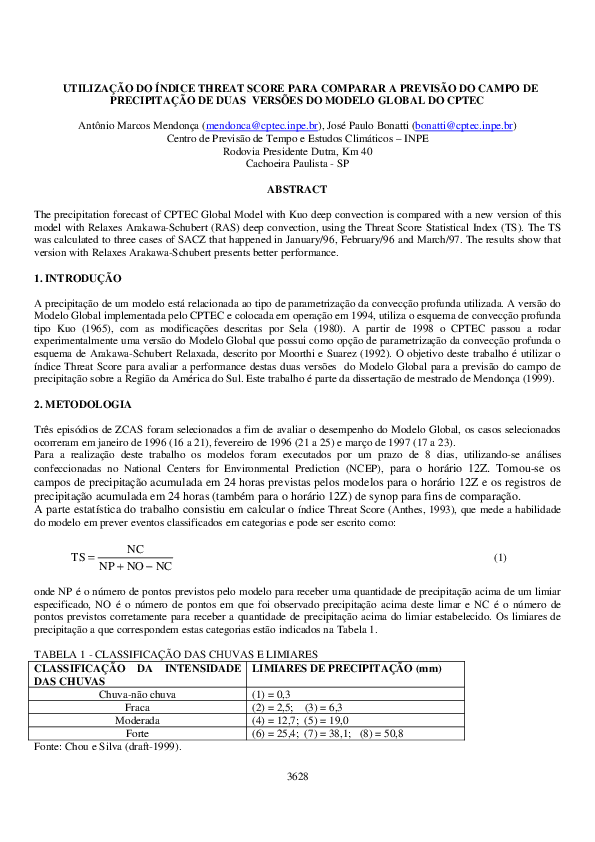 (PDF) Utilização Do Índice Threat Score Para Comparar a Previsão Do ...
