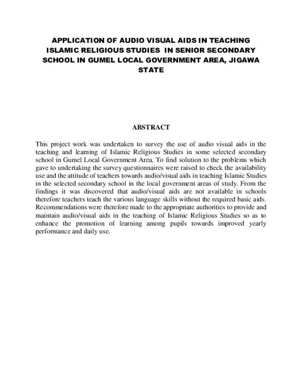 (PDF) APPLICATION OF AUDIO VISUAL AIDS IN TEACHING ISLAMIC RELIGIOUS ...