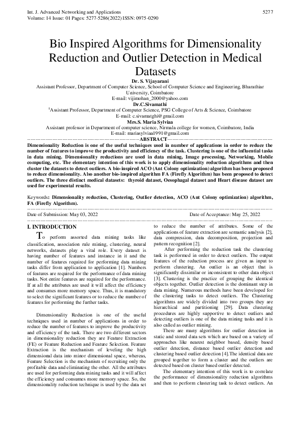(PDF) Bio Inspired Algorithms for Dimensionality Reduction and Outlier ...