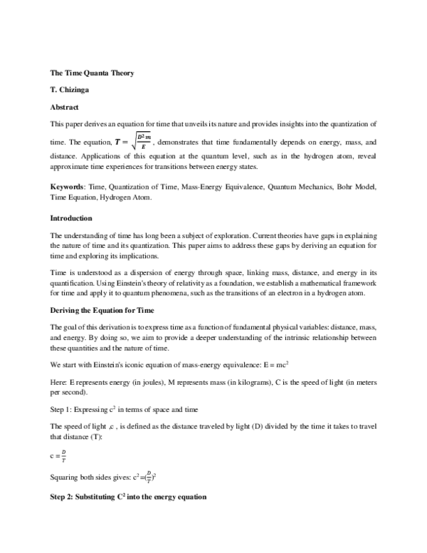 (PDF) The Time Quanta Theory
