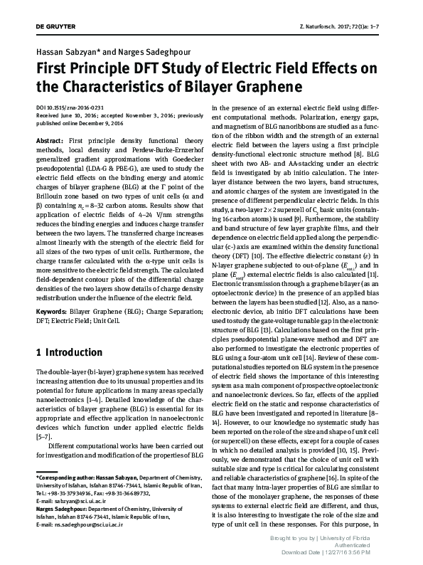(PDF) First Principle DFT Study of Electric Field Effects on the ...