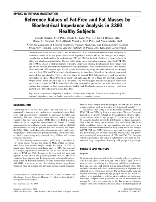 (PDF) Reference values of fat-free and fat masses by bioelectrical ...