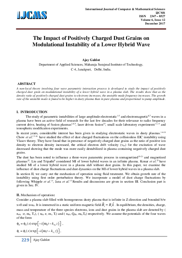 (PDF) The Impact of Positively Charged Dust Grains on Modulational ...