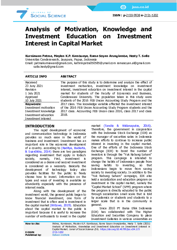 (PDF) Analysis of Motivation, Knowledge and Investment Education on ...