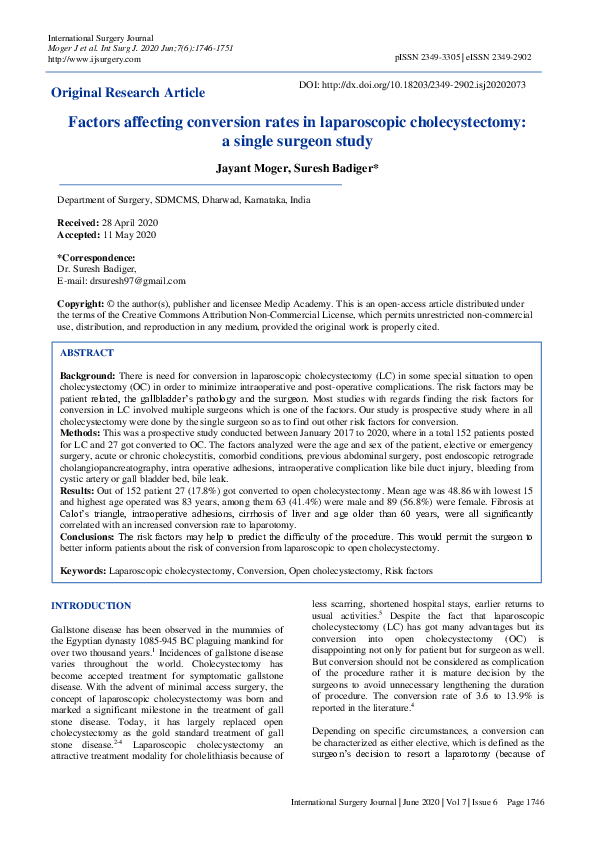 (PDF) Factors affecting conversion rates in laparoscopic ...