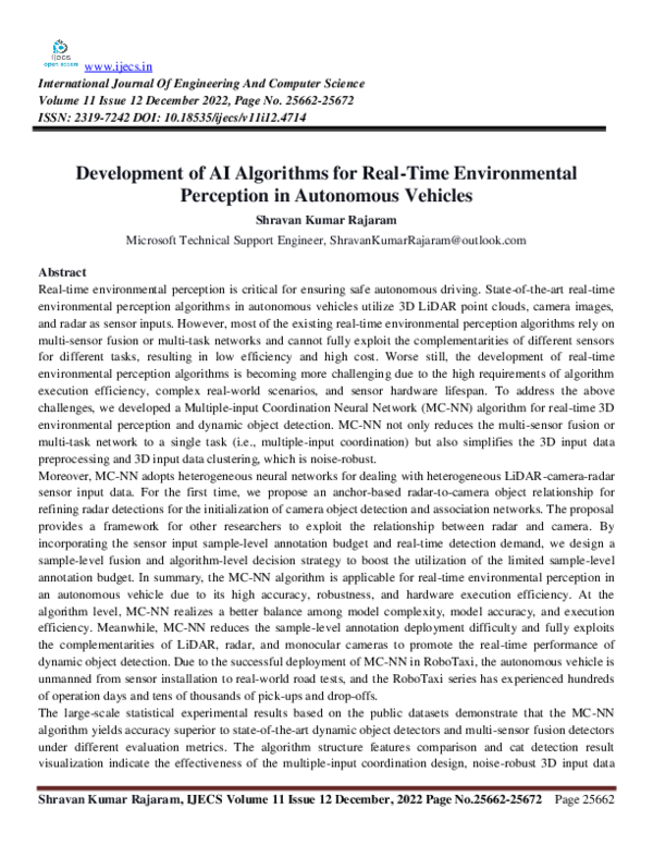 (PDF) Development of AI Algorithms for Real-Time Environmental ...