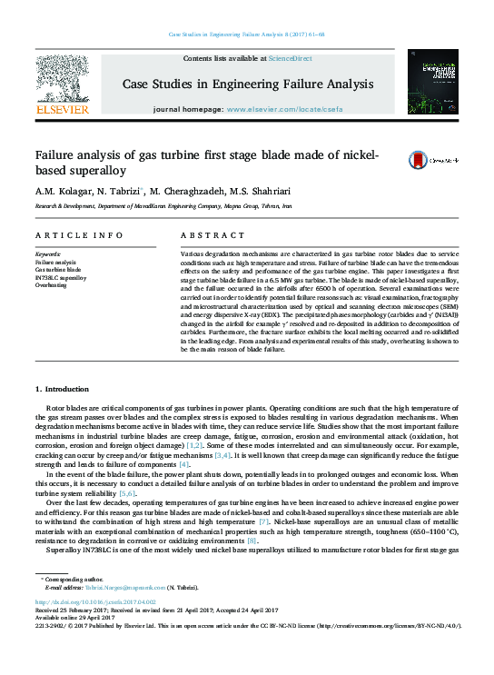 (PDF) Failure analysis of gas turbine first stage blade made of nickel ...