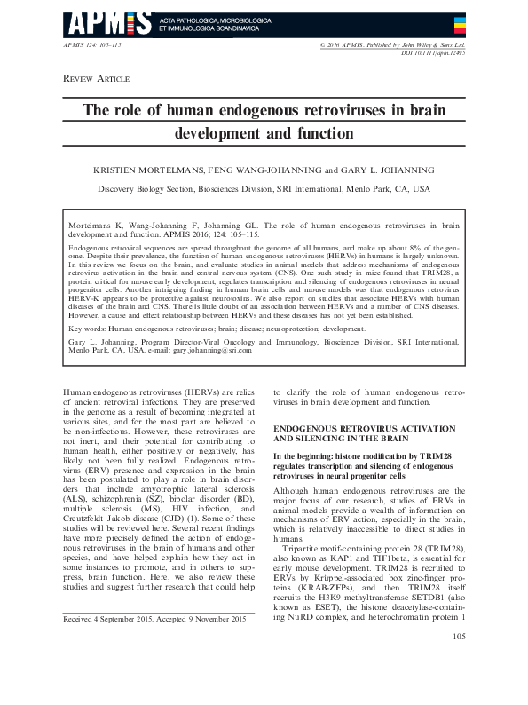 (PDF) The role of human endogenous retroviruses in brain development ...