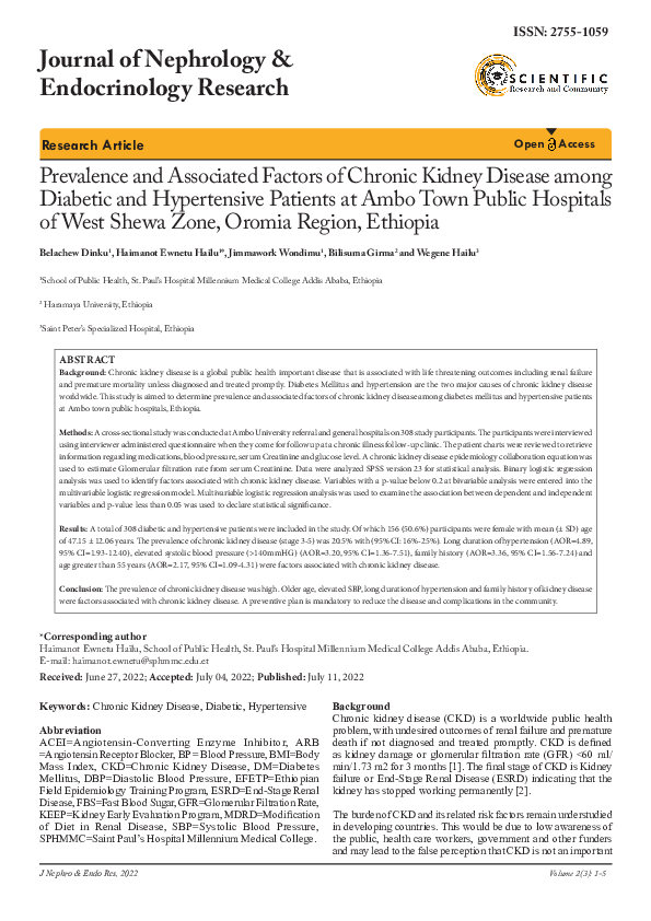 (PDF) Prevalence and Associated Factors of Chronic Kidney Disease among ...