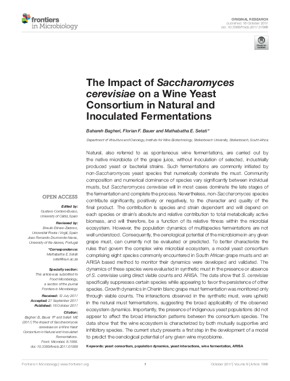 (PDF) The Impact of Saccharomyces cerevisiae on a Wine Yeast Consortium ...