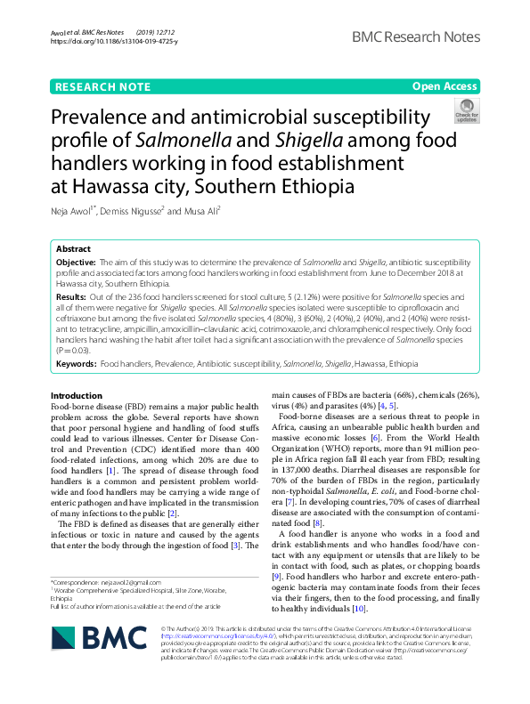 (PDF) Prevalence and antimicrobial susceptibility profile of Salmonella ...