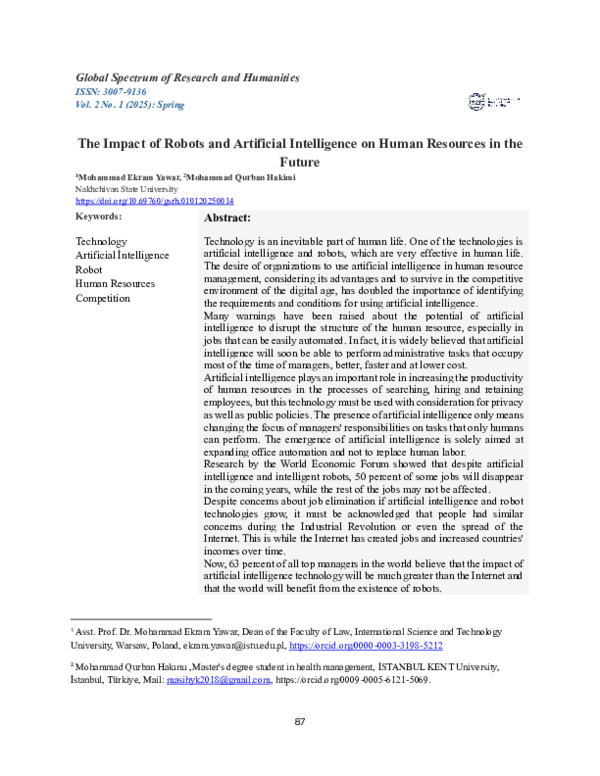 (PDF) The Impact of Robots and Artificial Intelligence on Human ...