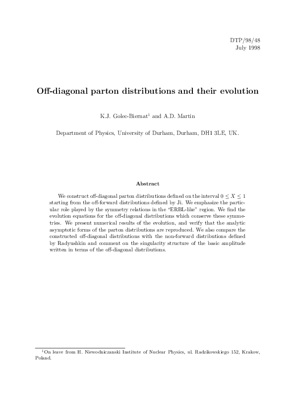 (PDF) Off-diagonal parton distributions and their evolution