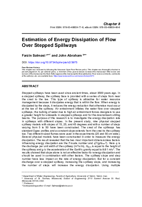 (PDF) Estimation of Energy Dissipation of Flow Over Stepped Spillways