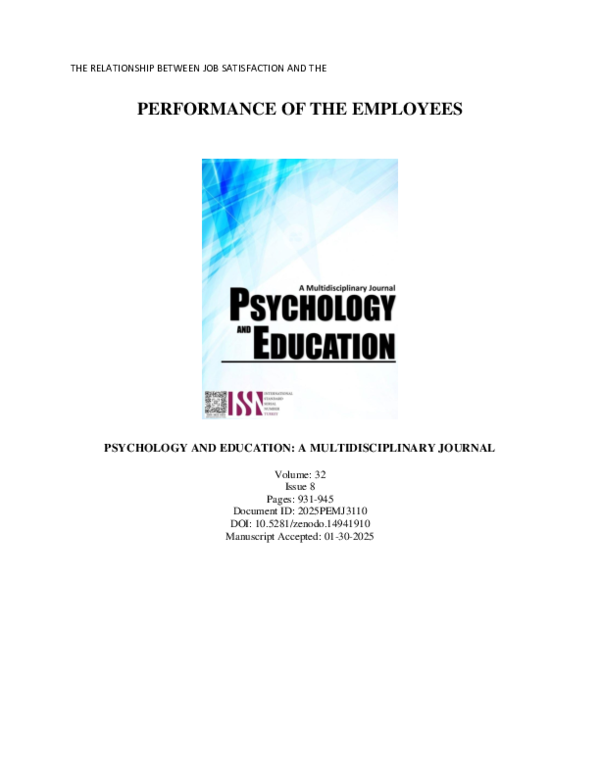 (PDF) The Relationship Between Job Satisfaction and the Performance of ...