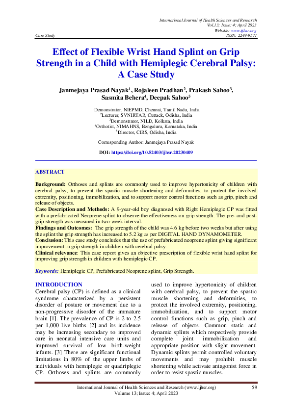 (PDF) Effect of Flexible Wrist Hand Splint on Grip Strength in a Child ...