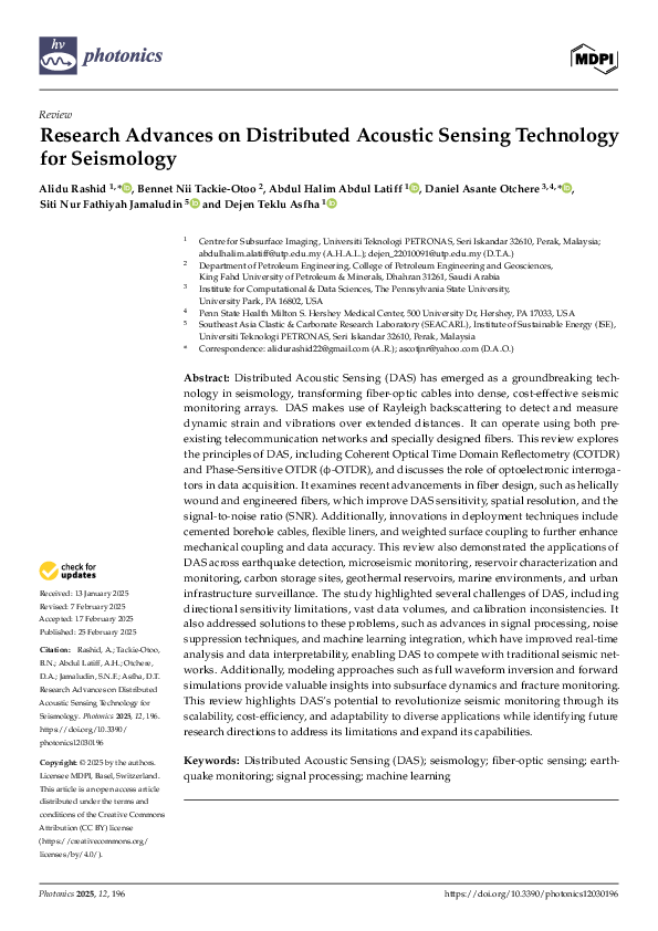 (PDF) Research Advances on Distributed Acoustic Sensing Technology for ...
