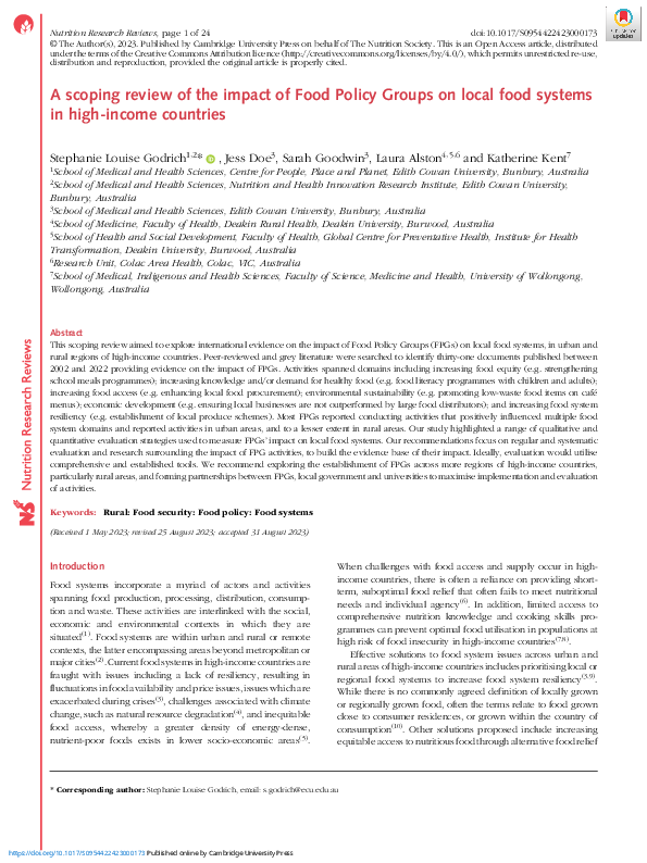 (PDF) A scoping review of the impact of Food Policy Groups on local ...