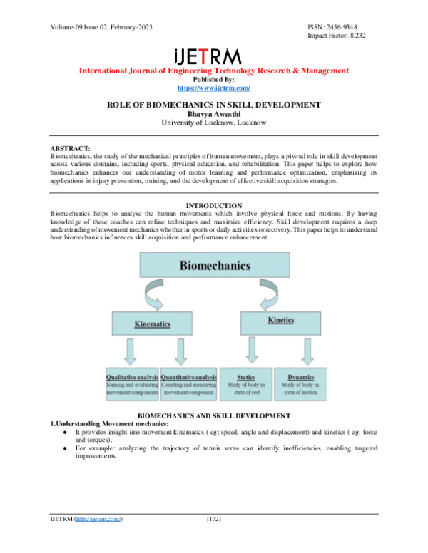 (PDF) ROLE OF BIOMECHANICS IN SKILL DEVELOPMENT