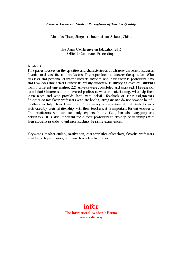 (PDF) Chinese University Student Perceptions of Teacher Quality