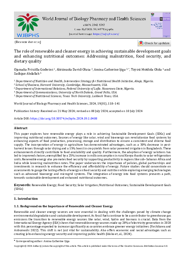 (PDF) The role of renewable and cleaner energy in achieving sustainable ...