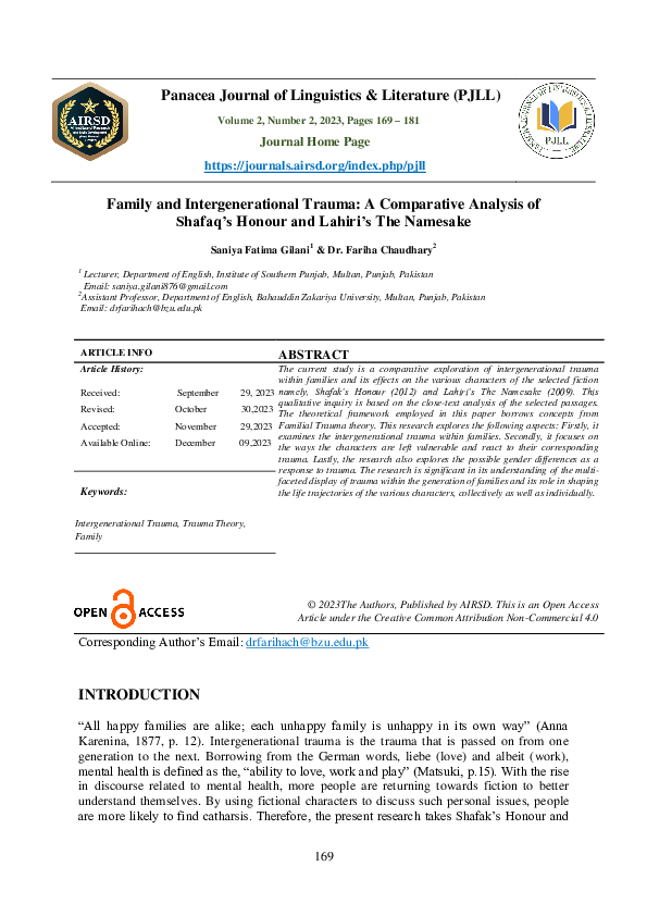 (PDF) Family and Intergenerational Trauma: A Comparative Analysis of ...