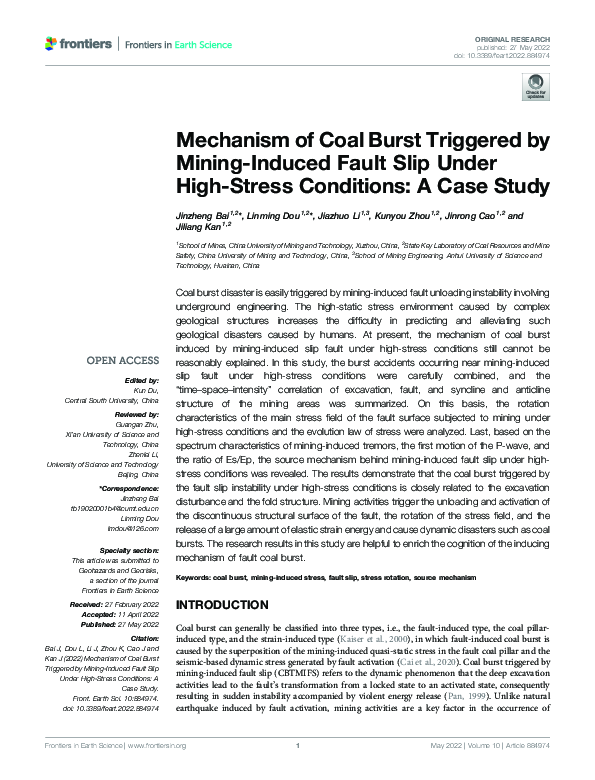 (PDF) Mechanism of Coal Burst Triggered by Mining-Induced Fault Slip ...