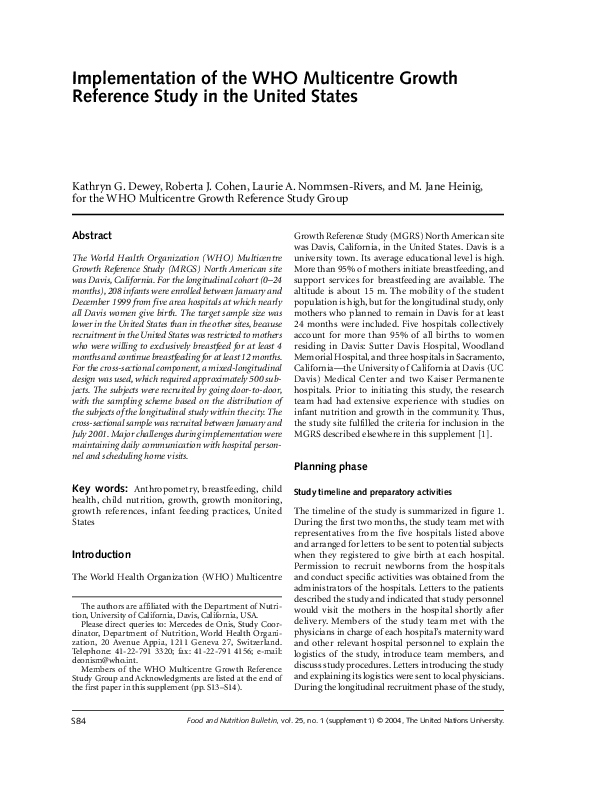 (PDF) Implementation of the who Multicentre Growth Reference Study in ...