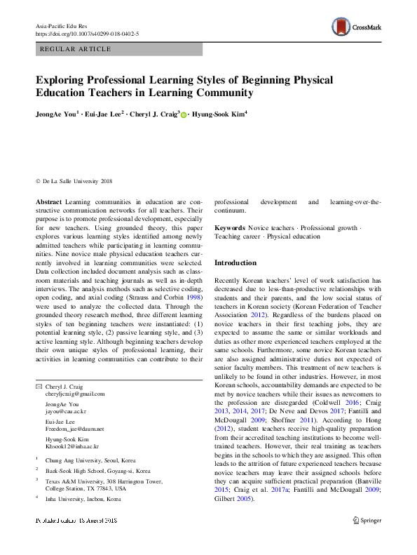 (PDF) Exploring Professional Learning Styles of Beginning Physical ...