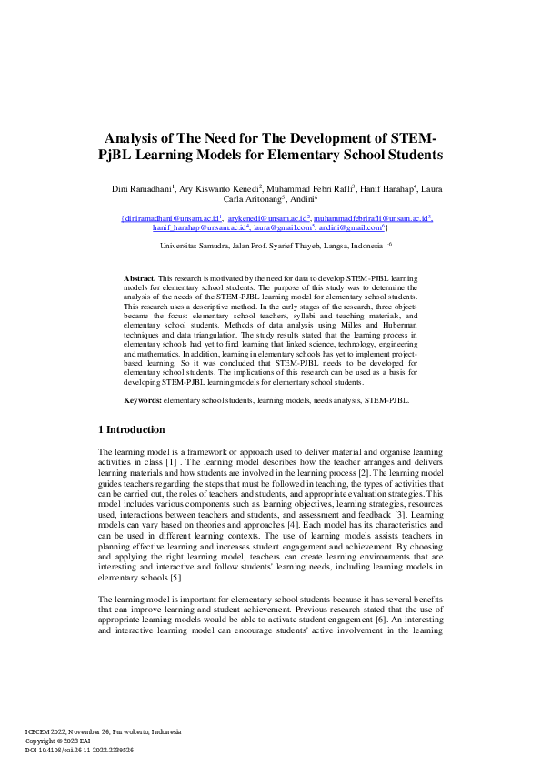 (PDF) Analysis of The Need for The Development of STEM-PjBL Learning ...