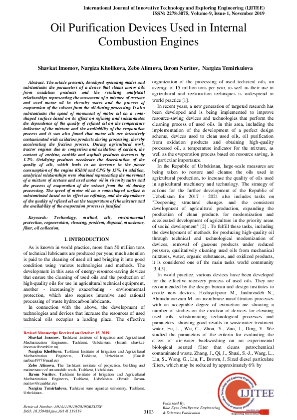 (PDF) Oil Purification Devices Used in Internal Combustion Engines