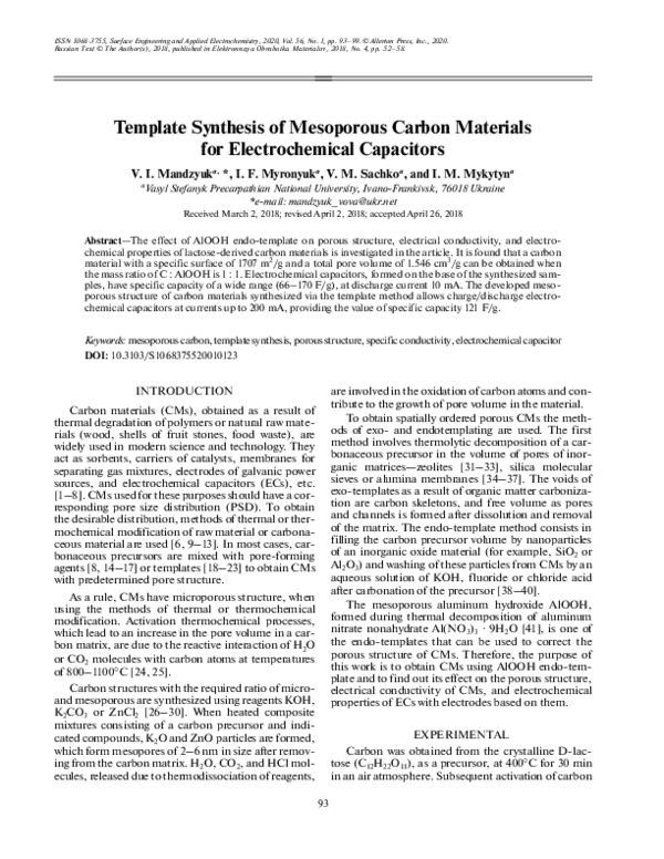 (PDF) Template Synthesis of Mesoporous Carbon Materials for ...