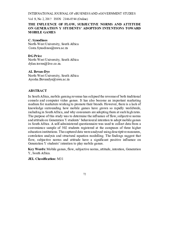 (PDF) The Influence of flow, subjective norms and attitude on ...