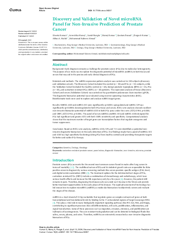 (PDF) Discovery and Validation of Novel microRNA Panel for Non-Invasive ...