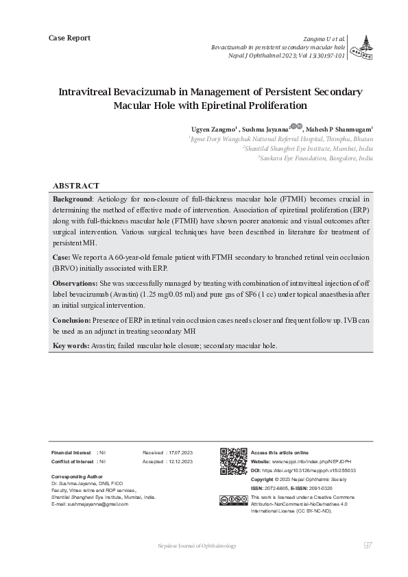 (PDF) Intravitreal Bevacizumab in Management of Persistent Secondary ...