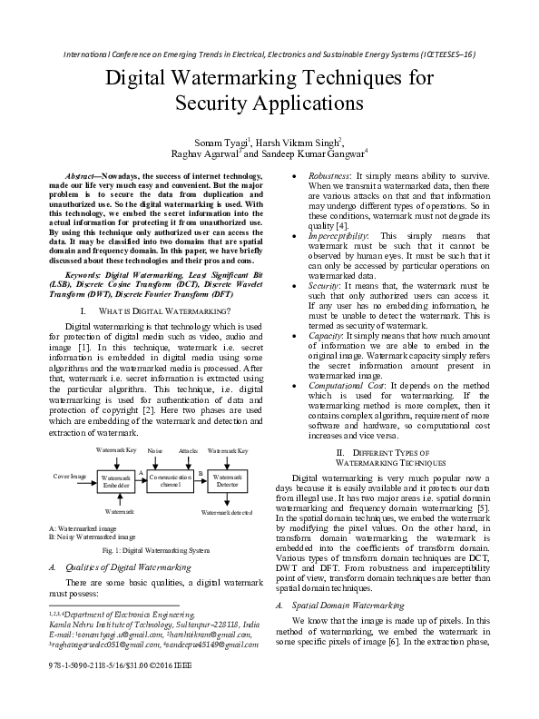 (PDF) Digital watermarking techniques for security applications