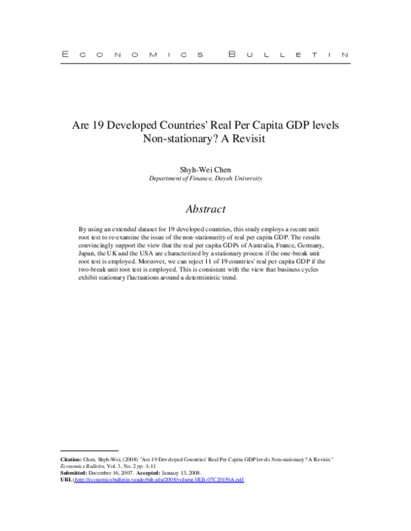 (PDF) Are 19 Developed Countries' Real Per Capita GDP levels Non ...