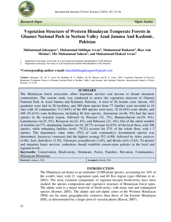 (PDF) Vegetation Structure of Western Himalayan Temperate Forests in ...