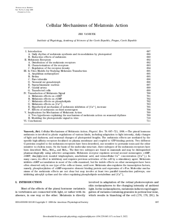 (PDF) Cellular Mechanisms of Melatonin Action